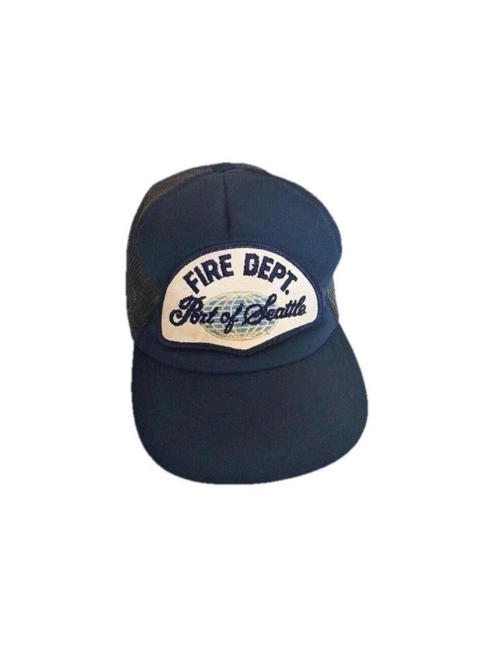 Vintage 70s/80s Port of Seattle Fire Dept Trucker Hat Mesh Snapback  Navy Blue